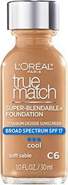 L'Oreal Paris Makeup True Match Super-Blendable Liquid Foundation, Soft Sable C6, 1 Fl Oz,1 Count