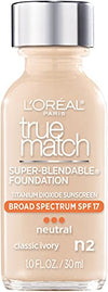 L'Oreal Paris Makeup True Match Super-Blendable Liquid Foundation, Classic Ivory N2, 1 Fl Oz,1 Count
