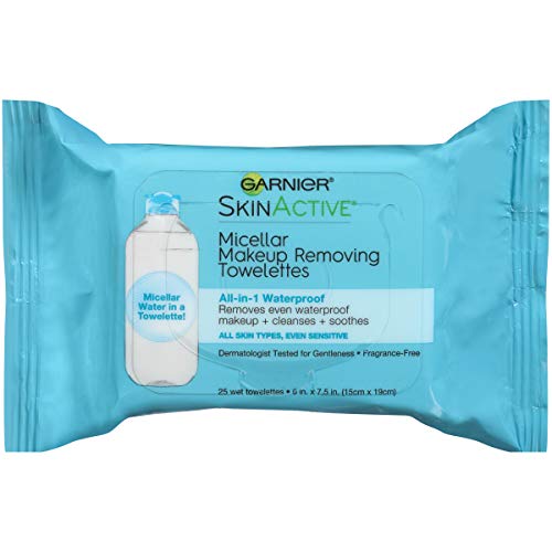 Garnier Micellar Facial Cleanser & Makeup Remover Wipes for Waterproof Makeup (25 Wipes), 1 Count (Packaging May Vary)