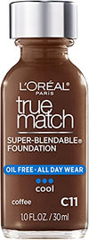 L'Oreal Paris Makeup True Match Super-Blendable Liquid Foundation, Coffee C11, 1 Fl Oz,1 Count