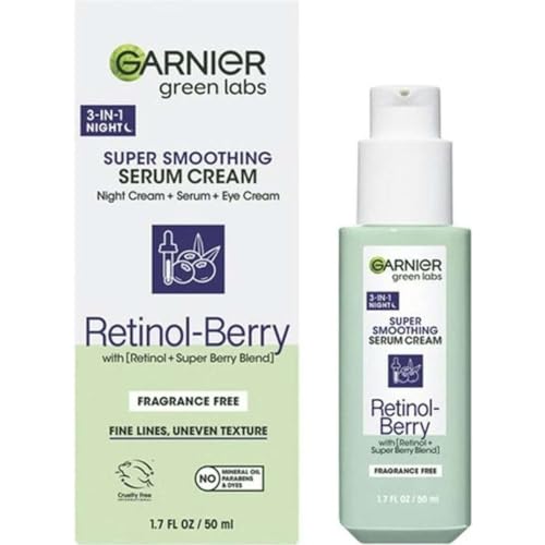 Garnier Green Labs 3-in-1 SUPER SMOOTHING SERUM Cream, Retinol Berry 1.7 fl oz