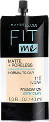 Maybelline New York Fit Me Matte + Poreless Liquid Foundation, Pouch Format, 115 Ivory, 1.3 Ounce