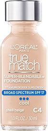 L'Oreal Paris Makeup True Match Super-Blendable Liquid Foundation, Shell Beige C4, 1 Fl Oz,1 Count