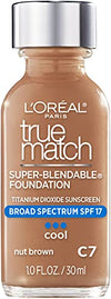L'Oreal Paris Makeup True Match Super-Blendable Liquid Foundation, Nut Brown C7, 1 Fl Oz,1 Count