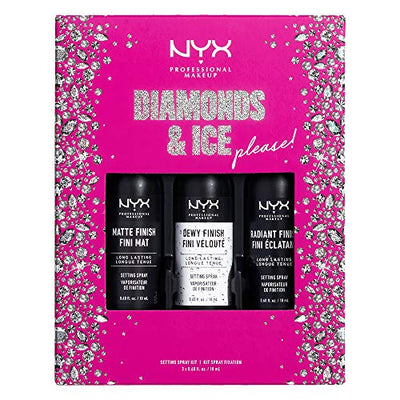 NYX PROFESSIONAL MAKEUP Gift Set, Diamonds & Ice Setting Spray Kit - Matte, Dewy and Radiant Finish (Travel Size)